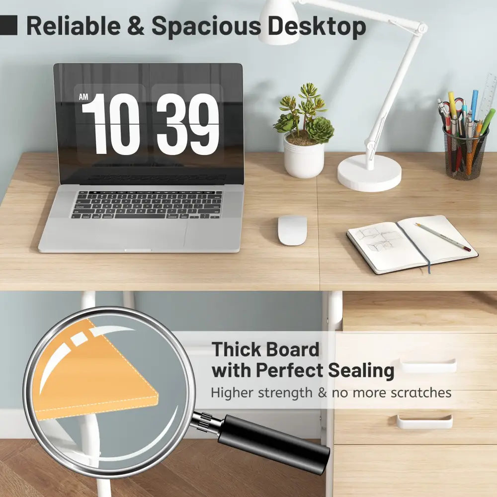 Folding Computer Laptop Desk Wheeled Home Office Furniture-Natural - Natural - Writing Desks