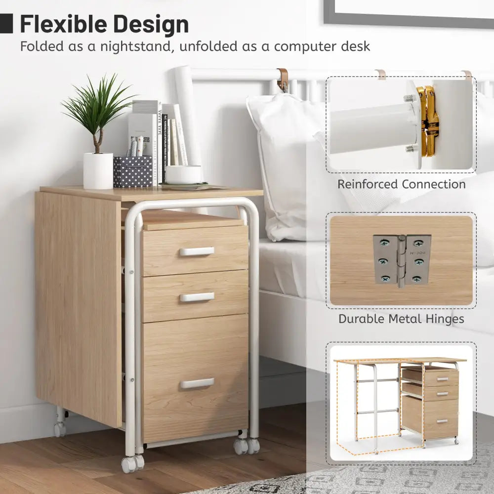 Folding Computer Laptop Desk Wheeled Home Office Furniture-Natural - Natural - Writing Desks