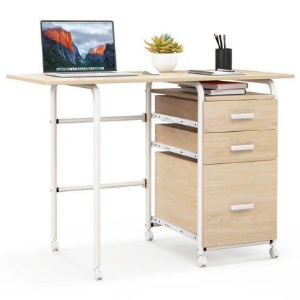Folding Computer Laptop Desk Wheeled Home Office Furniture-Natural - Natural - Writing Desks