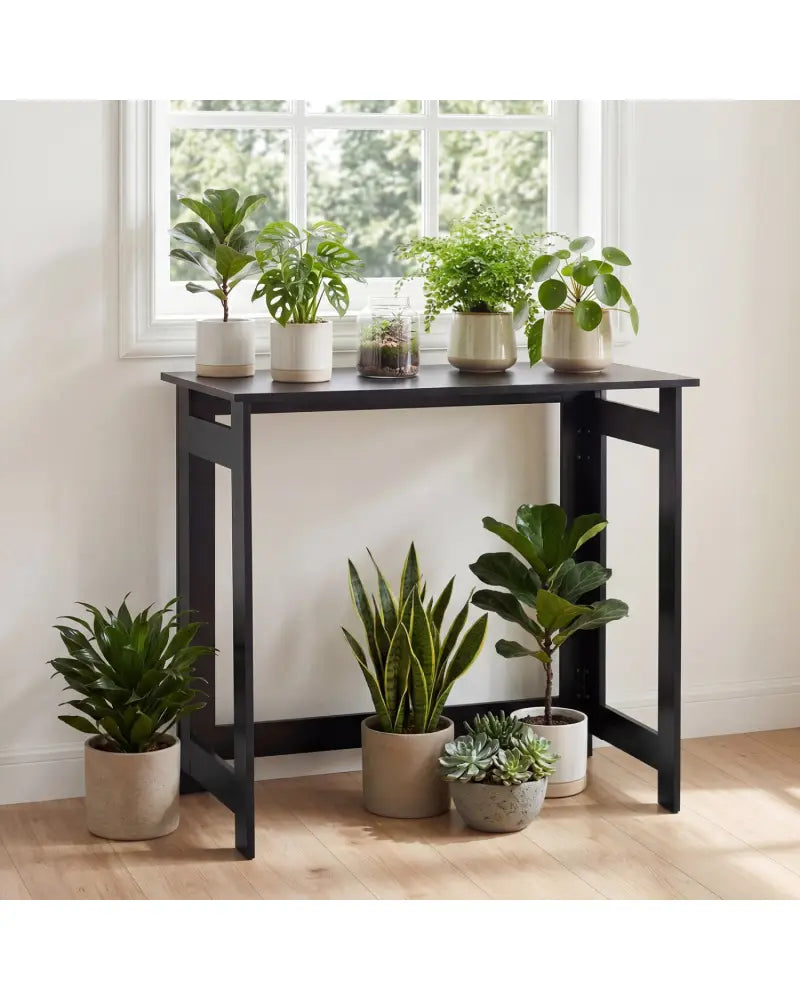 Folding Console Table with Foldable Legs-Black - Black - Console Tables