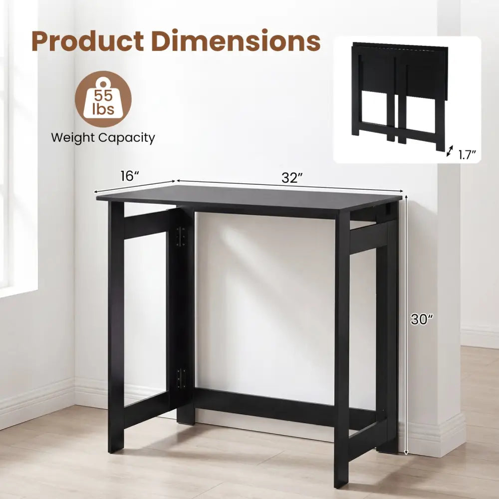 Folding Console Table with Foldable Legs-Black - Black - Console Tables