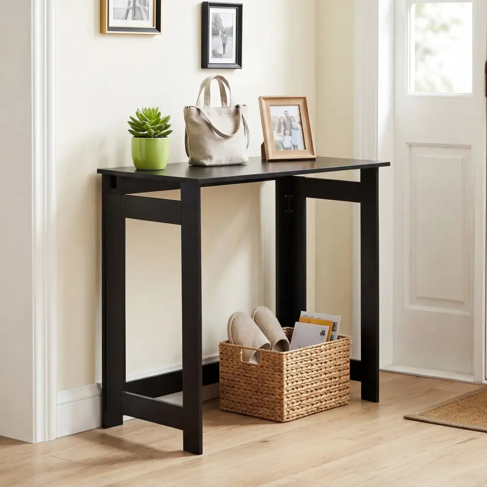 Folding Console Table with Foldable Legs-Black - Black - Console Tables