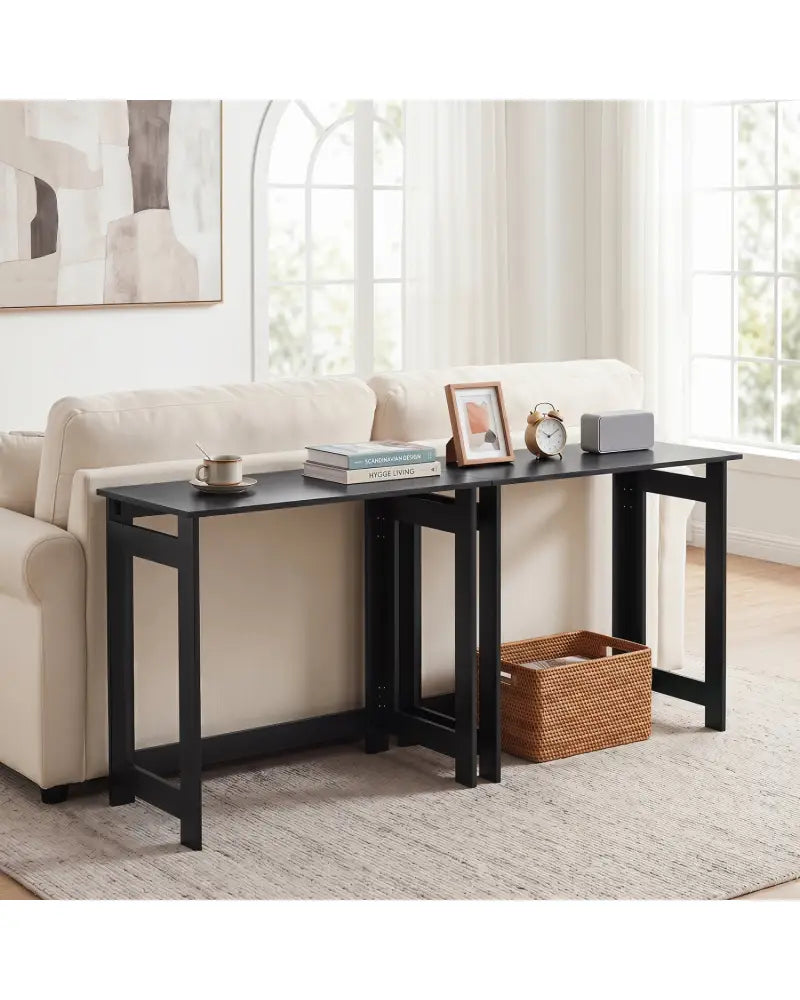 Folding Console Table with Foldable Legs-Black - Black - Console Tables