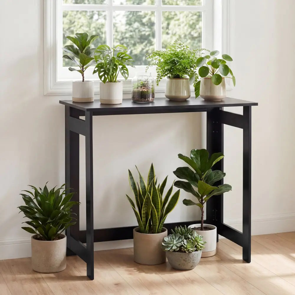 Folding Console Table with Foldable Legs-Black - Black - Console Tables