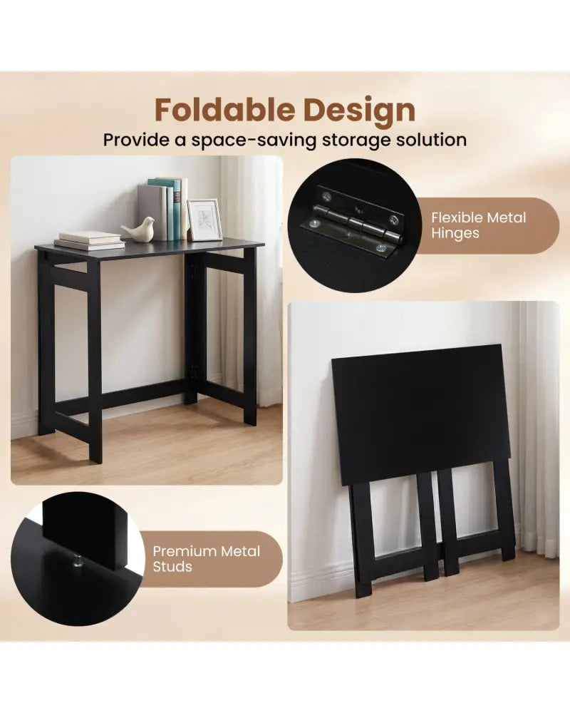 Folding Console Table with Foldable Legs-Black - Black - Console Tables