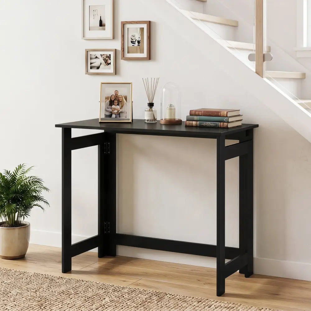 Folding Console Table with Foldable Legs-Black - Black - Console Tables