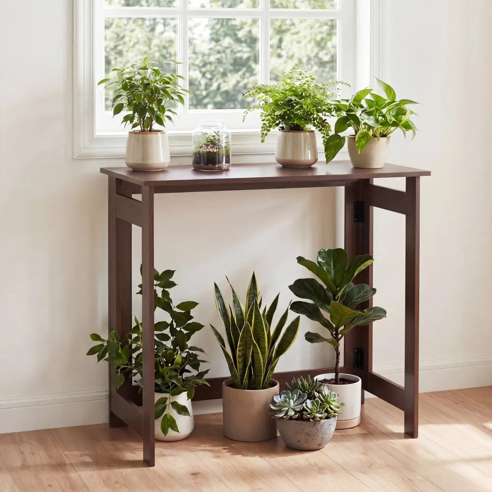 Folding Console Table with Foldable Legs-Brown - Brown - Console Tables