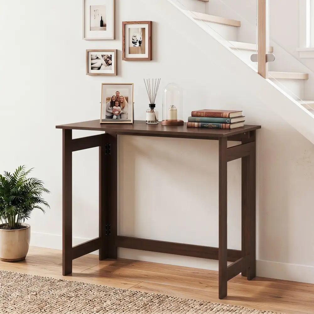 Folding Console Table with Foldable Legs-Brown - Brown - Console Tables