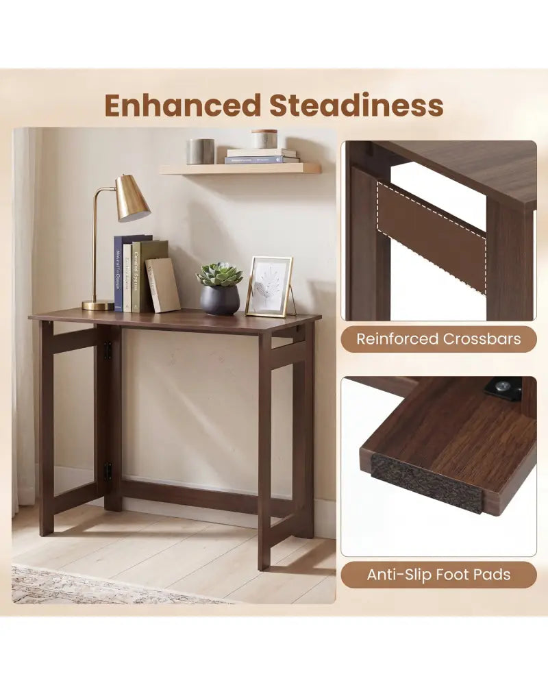 Folding Console Table with Foldable Legs-Brown - Brown - Console Tables