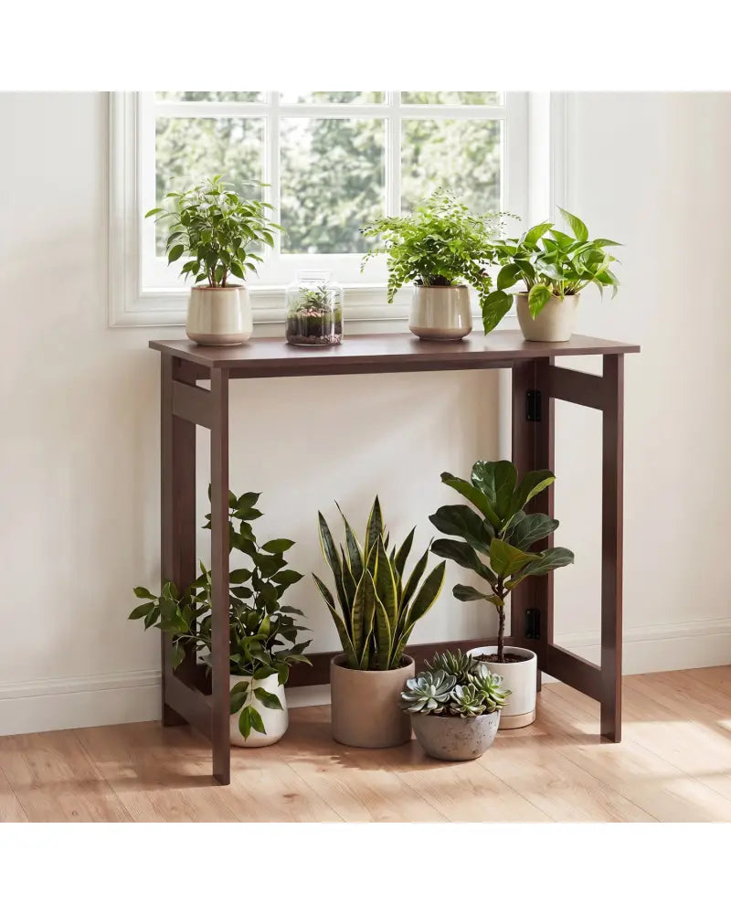 Folding Console Table with Foldable Legs-Brown - Brown - Console Tables