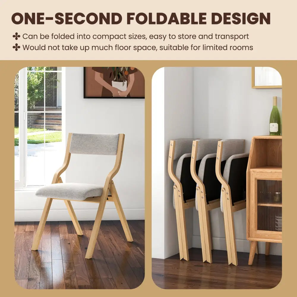Folding Dining Chair Set of 4 Wooden Upholstered Dining Chairs with Solid Wood Frame - Dining Chairs