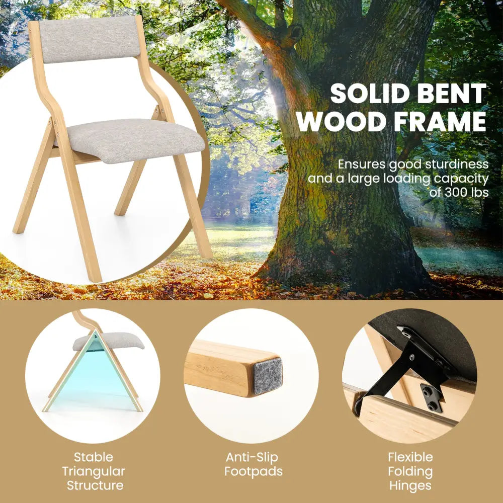 Folding Dining Chair Set of 4 Wooden Upholstered Dining Chairs with Solid Wood Frame - Dining Chairs