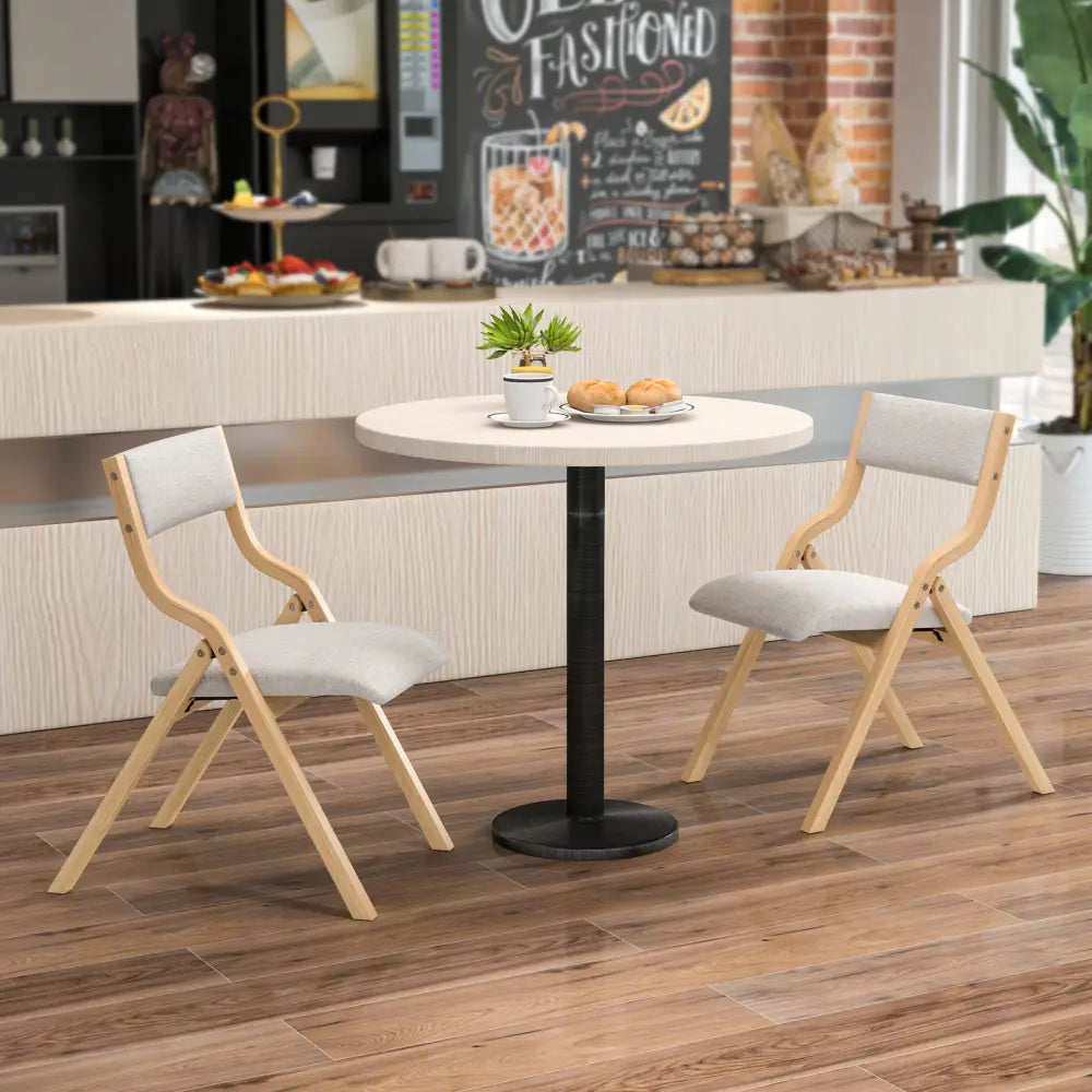 Folding Dining Chair Set of 4 Wooden Upholstered Dining Chairs with Solid Wood Frame - Dining Chairs