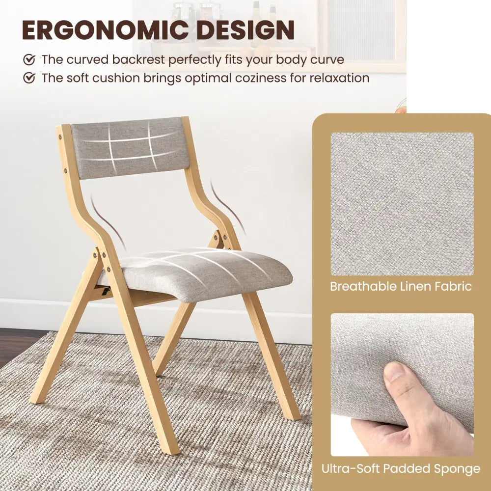 Folding Dining Chair Set of 4 Wooden Upholstered Dining Chairs with Solid Wood Frame - Dining Chairs