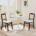 Folding Dining Chairs Set of 2 Rubber Wood Chairs with Linen Padded Seat-Coffee - Coffee - Dining Chairs