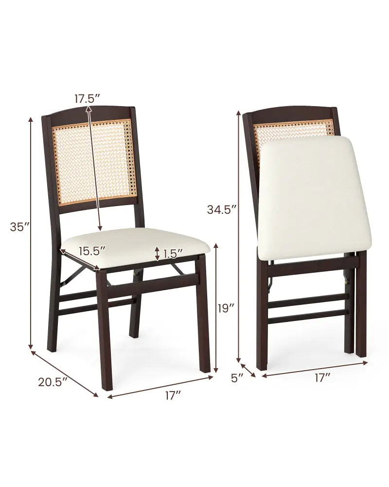 Folding Dining Chairs Set of 2 Rubber Wood Chairs with Linen Padded Seat-Coffee - Coffee - Dining Chairs