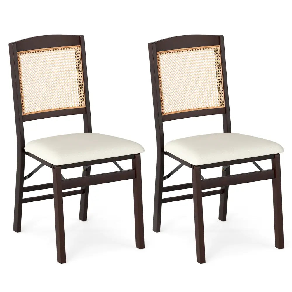 Folding Dining Chairs Set of 2 Rubber Wood Chairs with Linen Padded Seat-Coffee - Coffee - Dining Chairs