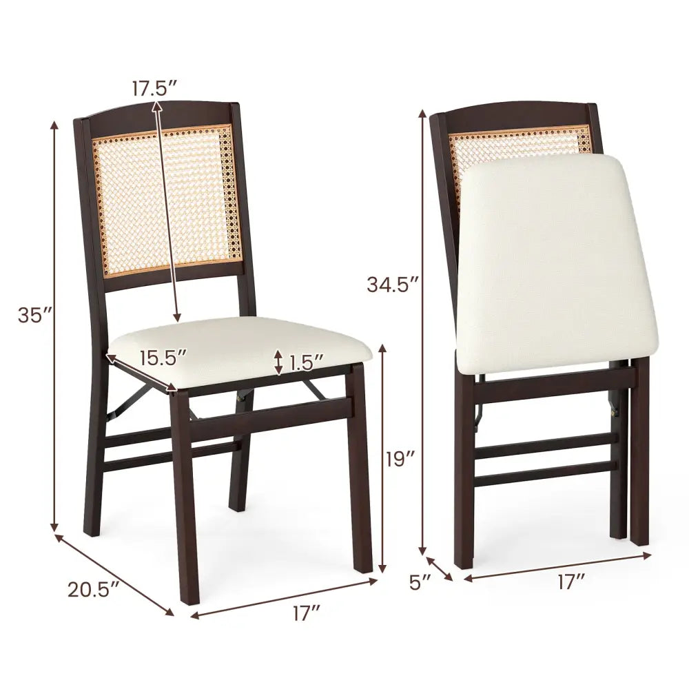 Folding Dining Chairs Set of 2 Rubber Wood Chairs with Linen Padded Seat-Coffee - Coffee - Dining Chairs