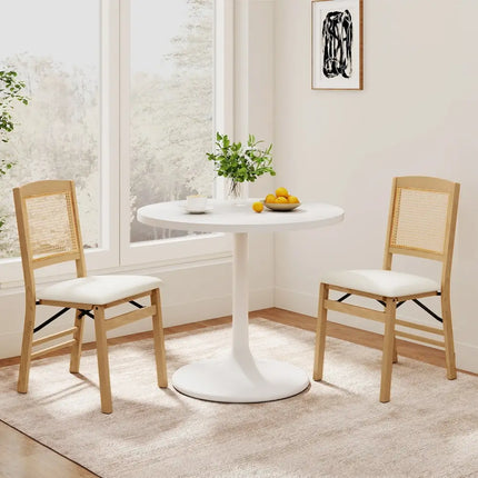 Folding Dining Chairs Set of 2 Rubber Wood Chairs with Linen Padded Seat-Natural - Natural - Dining Chairs