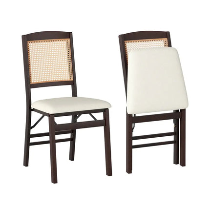 Folding Dining Chairs Set of 2 Rubber Wood Chairs with Linen Padded Seat-Coffee - Coffee - Dining Chairs