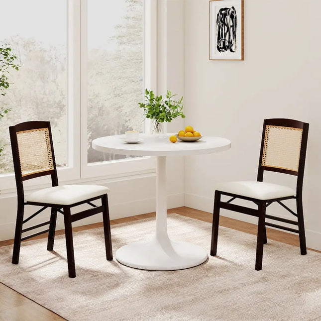Folding Dining Chairs Set of 2 Rubber Wood Chairs with Linen Padded Seat-Coffee - Coffee - Dining Chairs