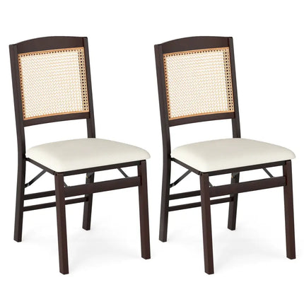 Folding Dining Chairs Set of 2 Rubber Wood Chairs with Linen Padded Seat-Coffee - Coffee - Dining Chairs