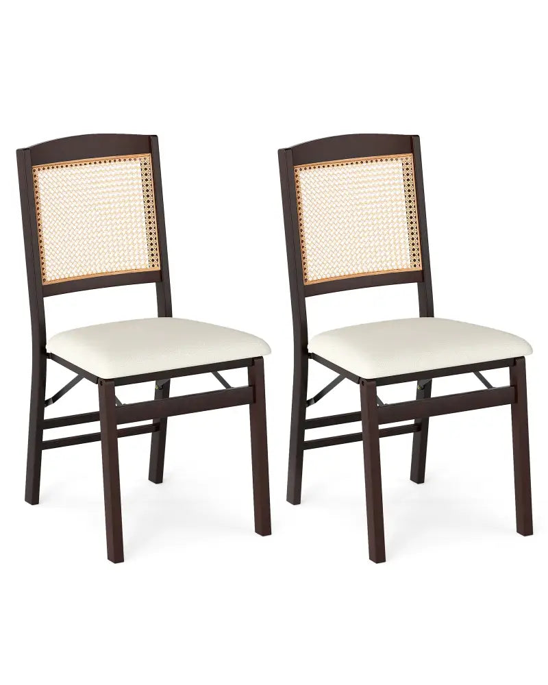 Folding Dining Chairs Set of 2 Rubber Wood Chairs with Linen Padded Seat-Coffee - Coffee - Dining Chairs