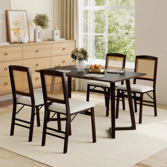 Folding Dining Chairs Set of 2 Rubber Wood Chairs with Linen Padded Seat-Coffee - Coffee - Dining Chairs