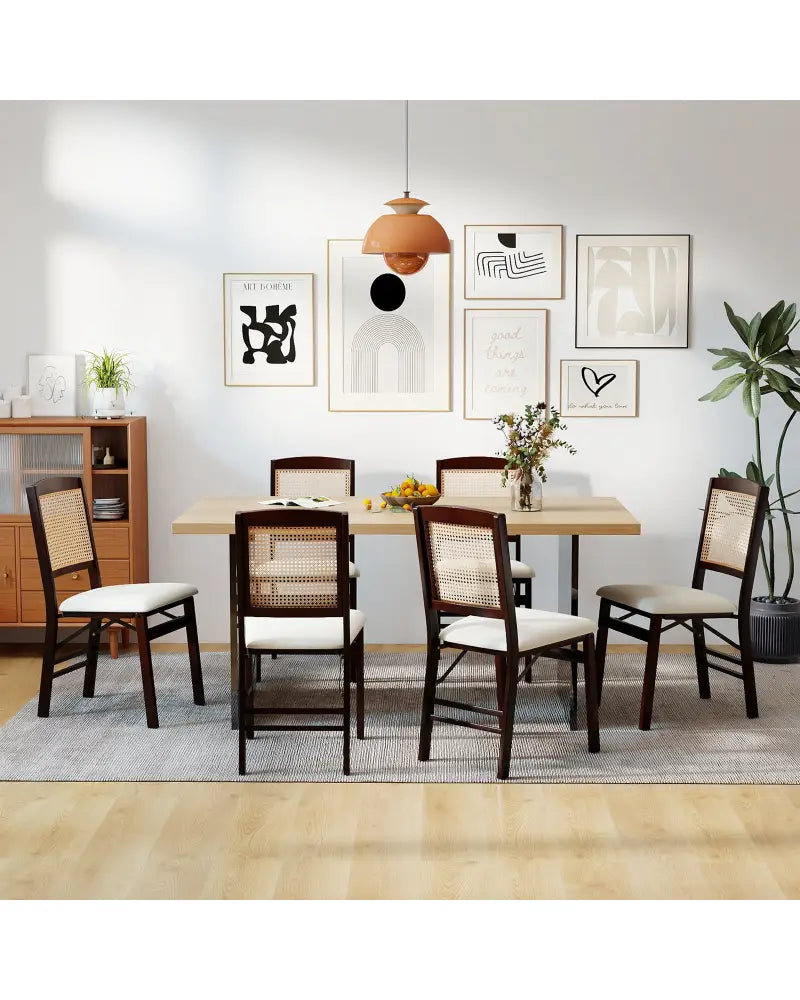 Folding Dining Chairs Set of 2 Rubber Wood Chairs with Linen Padded Seat-Coffee - Coffee - Dining Chairs