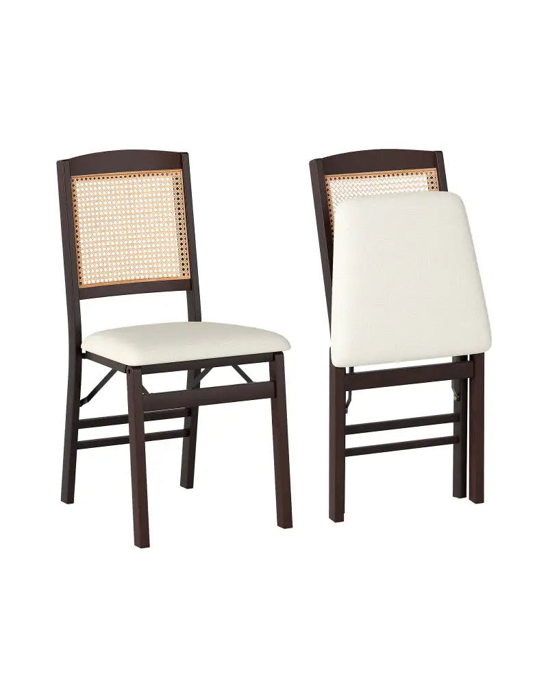 Folding Dining Chairs Set of 2 Rubber Wood Chairs with Linen Padded Seat-Coffee - Coffee - Dining Chairs