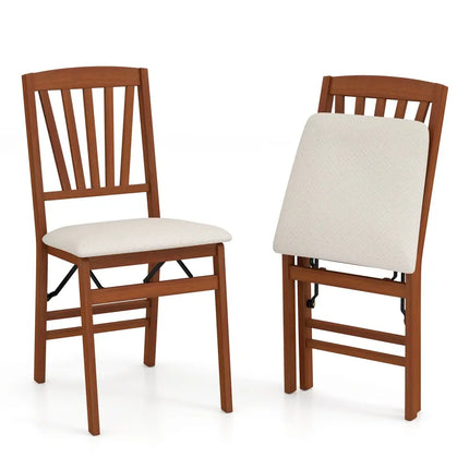 Folding Dining Chairs Set of 2 with Padded Seat and Rubber Wood Frame-B - Walnut - Dining Chairs
