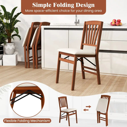 Folding Dining Chairs Set of 2 with Padded Seat and Rubber Wood Frame-B - Walnut - Dining Chairs