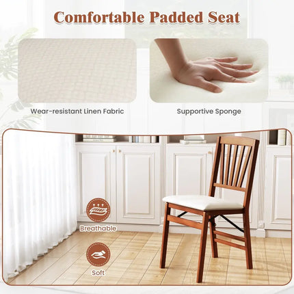 Folding Dining Chairs Set of 2 with Padded Seat and Rubber Wood Frame-B - Walnut - Dining Chairs