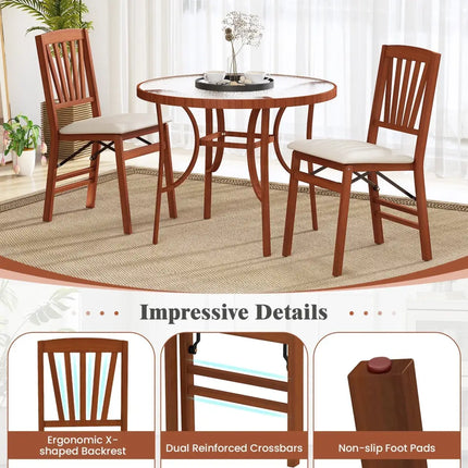 Folding Dining Chairs Set of 2 with Padded Seat and Rubber Wood Frame-B - Walnut - Dining Chairs