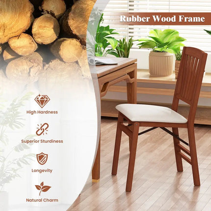 Folding Dining Chairs Set of 2 with Padded Seat and Rubber Wood Frame-B - Walnut - Dining Chairs