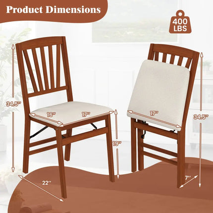 Folding Dining Chairs Set of 2 with Padded Seat and Rubber Wood Frame-B - Walnut - Dining Chairs