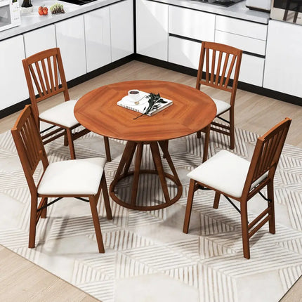 Folding Dining Chairs Set of 2 with Padded Seat and Rubber Wood Frame-B - Walnut - Dining Chairs