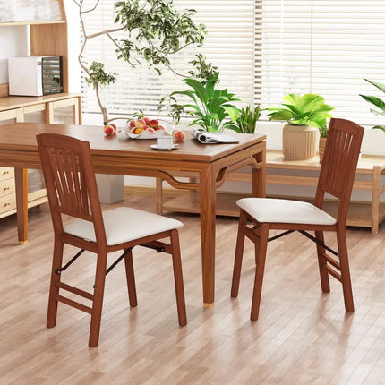 Folding Dining Chairs Set of 2 with Padded Seat and Rubber Wood Frame-B - Walnut - Dining Chairs