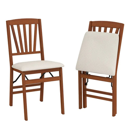 Folding Dining Chairs Set of 2 with Padded Seat and Rubber Wood Frame-B - Walnut - Dining Chairs