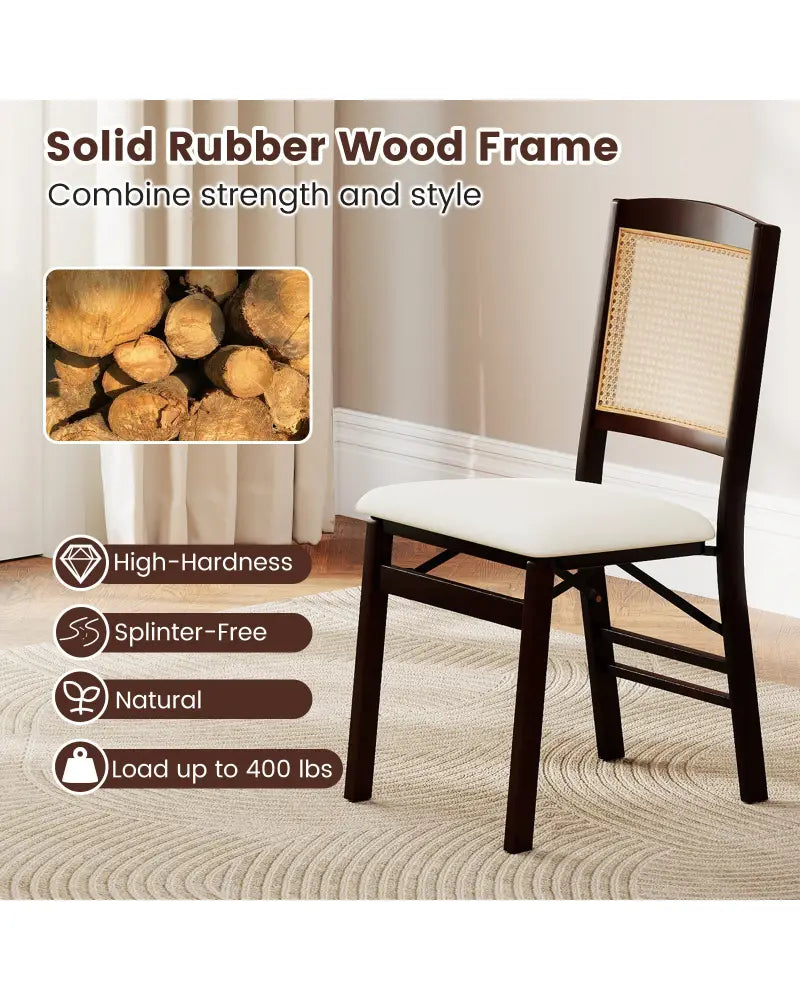 Folding Dining Chairs Set of 4 Rubber Wood Chairs with Linen Padded Seat-Coffee - Coffee - Dining Chairs