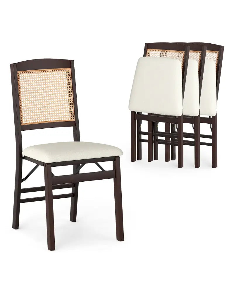 Folding Dining Chairs Set of 4 Rubber Wood Chairs with Linen Padded Seat-Coffee - Coffee - Dining Chairs