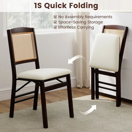 Folding Dining Chairs Set of 4 Rubber Wood Chairs with Linen Padded Seat-Coffee - Coffee - Dining Chairs