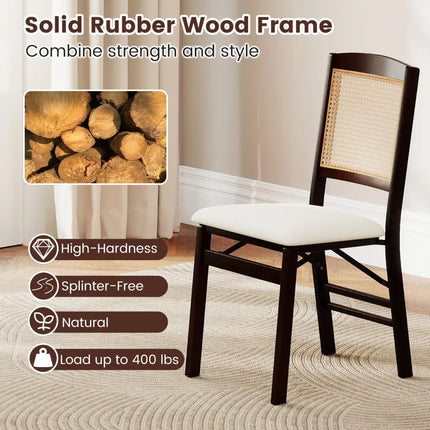 Folding Dining Chairs Set of 4 Rubber Wood Chairs with Linen Padded Seat-Coffee - Coffee - Dining Chairs