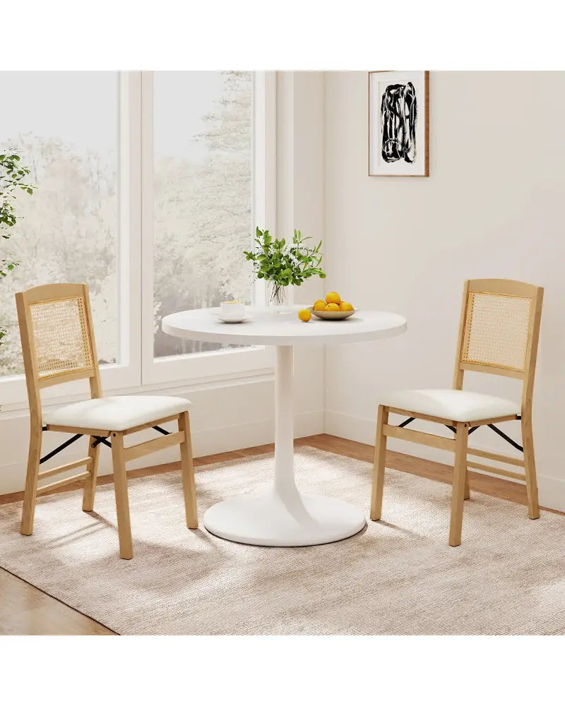Folding Dining Chairs Set of 4 Rubber Wood Chairs with Linen Padded Seat-Natural - Natural - Dining Chairs
