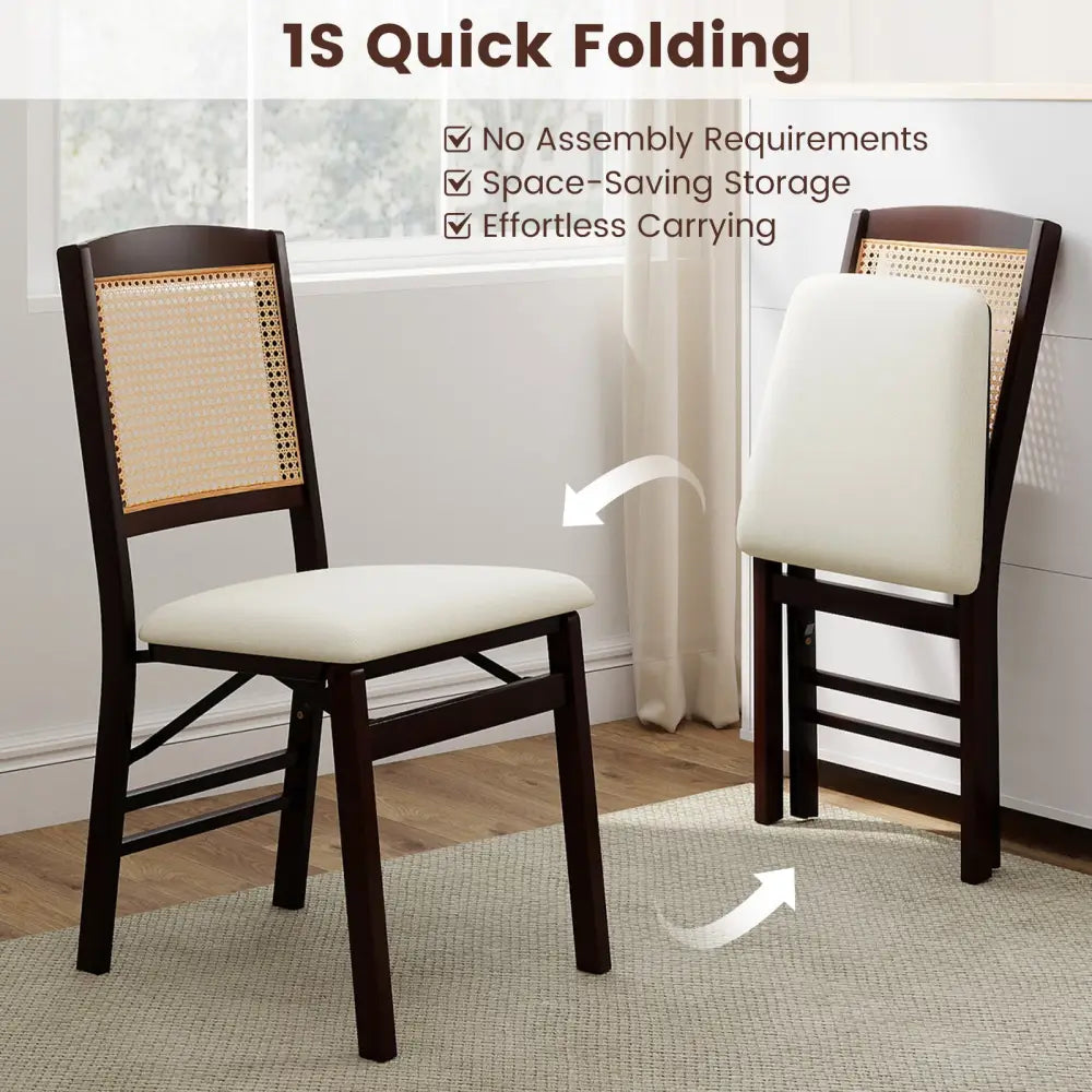 Folding Dining Chairs Set of 4 Rubber Wood Chairs with Linen Padded Seat-Coffee - Coffee - Dining Chairs