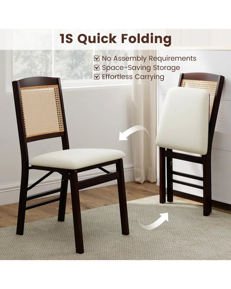 Folding Dining Chairs Set of 4 Rubber Wood Chairs with Linen Padded Seat-Coffee - Coffee - Dining Chairs