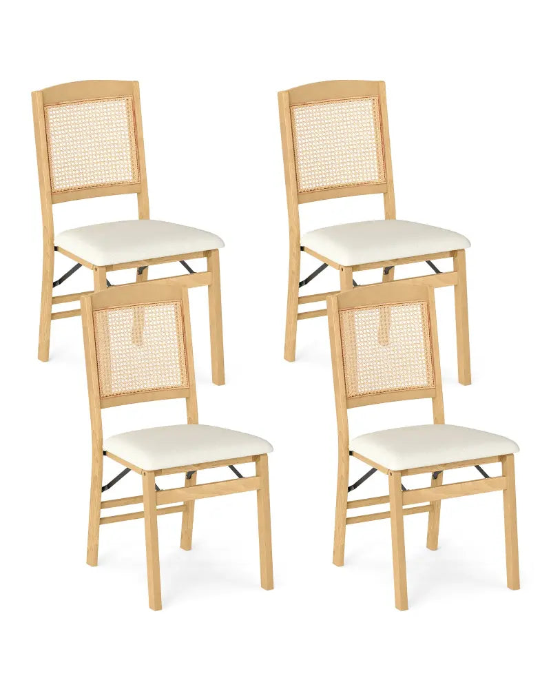 Folding Dining Chairs Set of 4 Rubber Wood Chairs with Linen Padded Seat-Natural - Natural - Dining Chairs