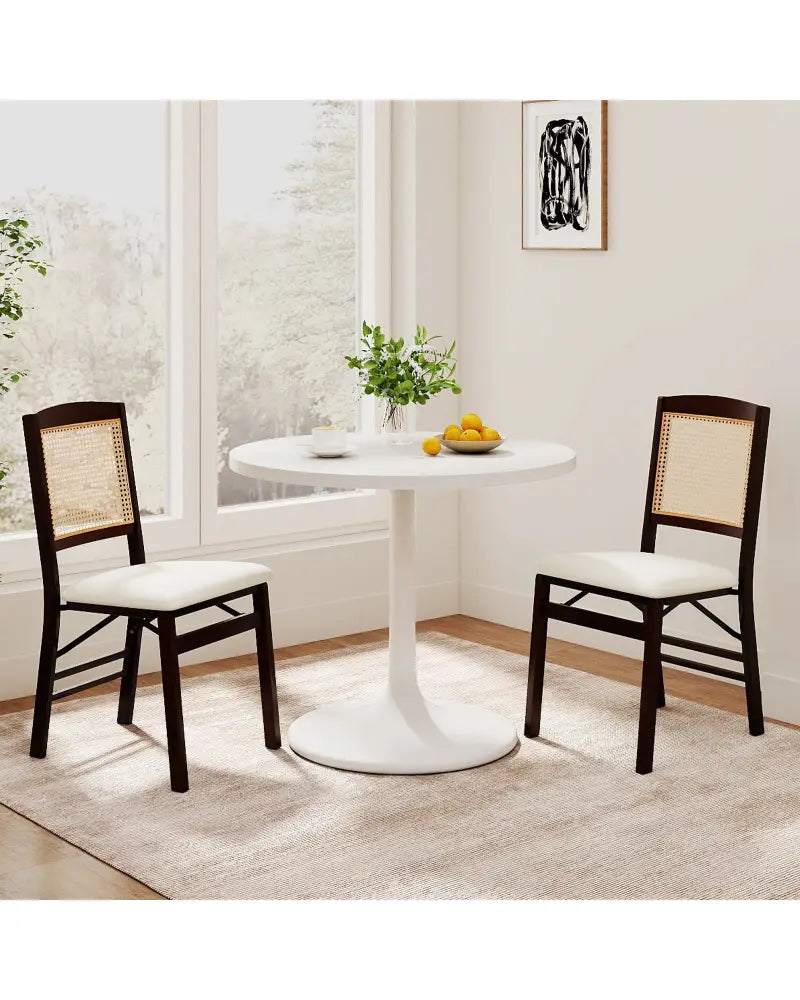Folding Dining Chairs Set of 4 Rubber Wood Chairs with Linen Padded Seat-Coffee - Coffee - Dining Chairs