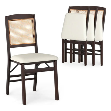 Folding Dining Chairs Set of 4 Rubber Wood Chairs with Linen Padded Seat-Coffee - Coffee - Dining Chairs