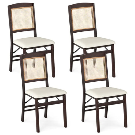 Folding Dining Chairs Set of 4 Rubber Wood Chairs with Linen Padded Seat-Coffee - Coffee - Dining Chairs